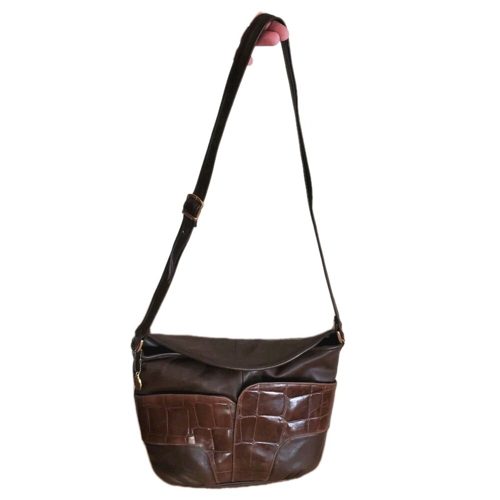 80s Embossed Crocodile Leather Foldover Crossbody Shoulder Bag Charm Towanny